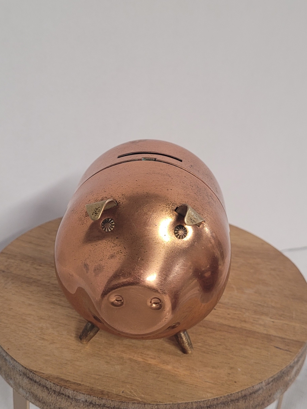 VINTAGE Copper And Brass Piggy Bank Home Art Décor